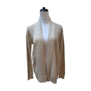 Liz Claiborne Cardigan Sweater Women( S) Knit Open Front Beige Metallic Neutral